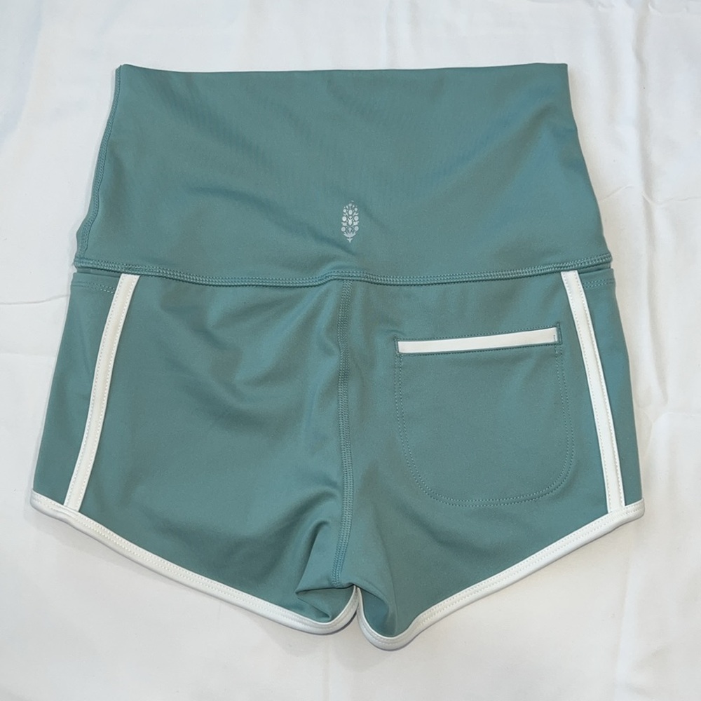 FP Movement by Free People Light Teal Athletic High-Waist Shorts with White Trim - Picture 4 of 11